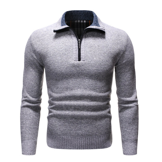 Pull Homme Col Zippé Gris Clair