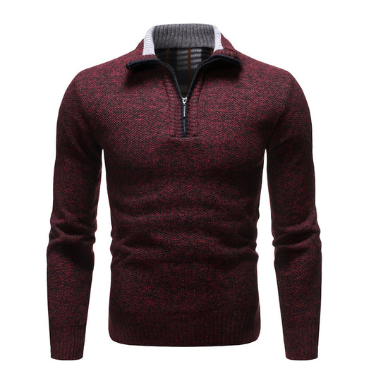 Pull Homme Col Zippé Rouge Bordeaux