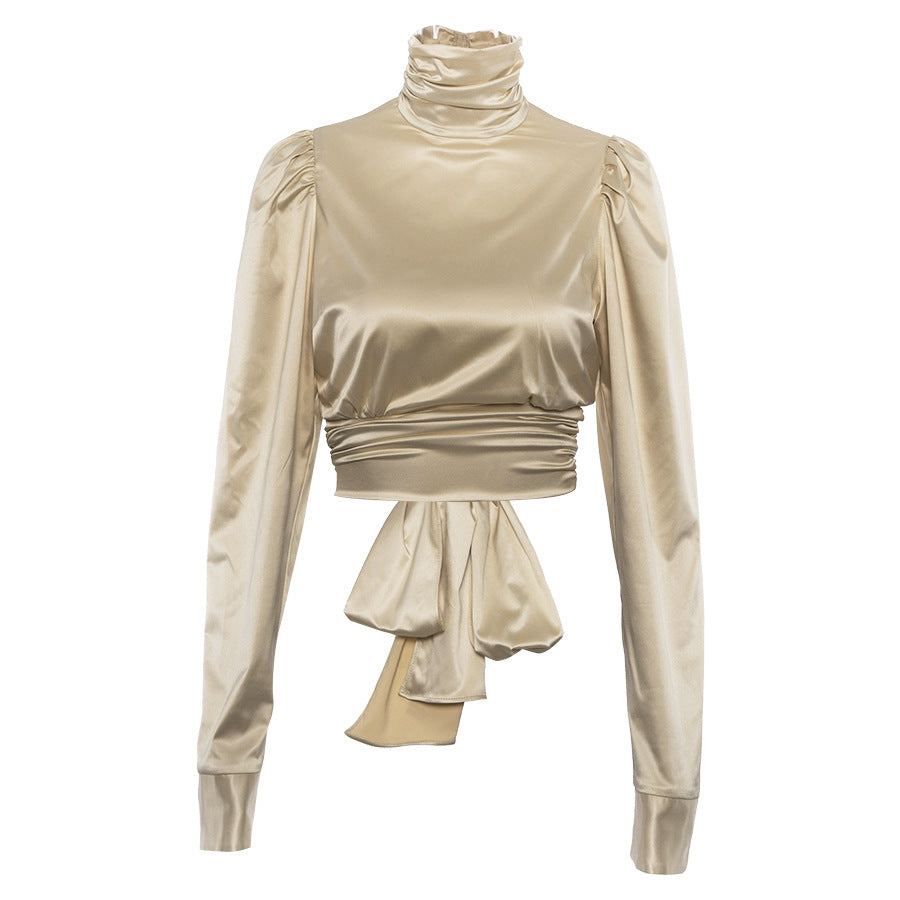 Crop Top Col Roulé Manche Longue