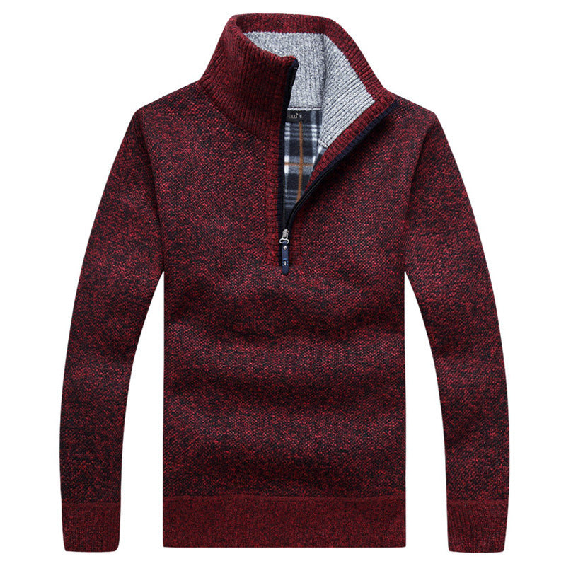 Pull Col Zippé Rouge Bordeaux Homme