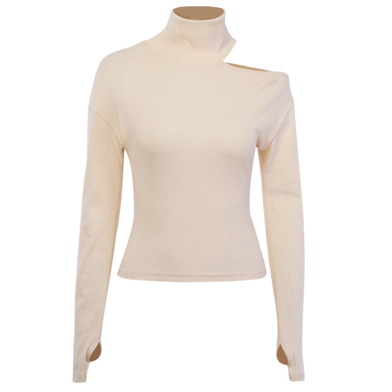 Pull Col Roulé Beige Femme