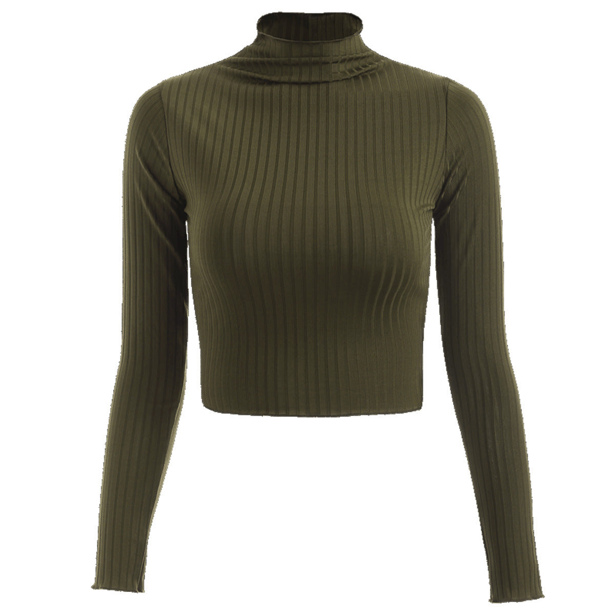 Crop Top Col Montant Kaki