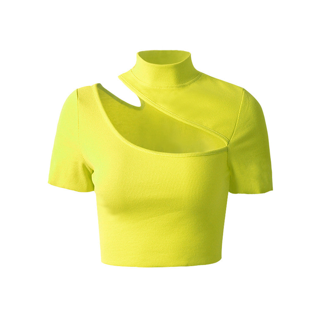 Crop Top Manche Courte Jaune