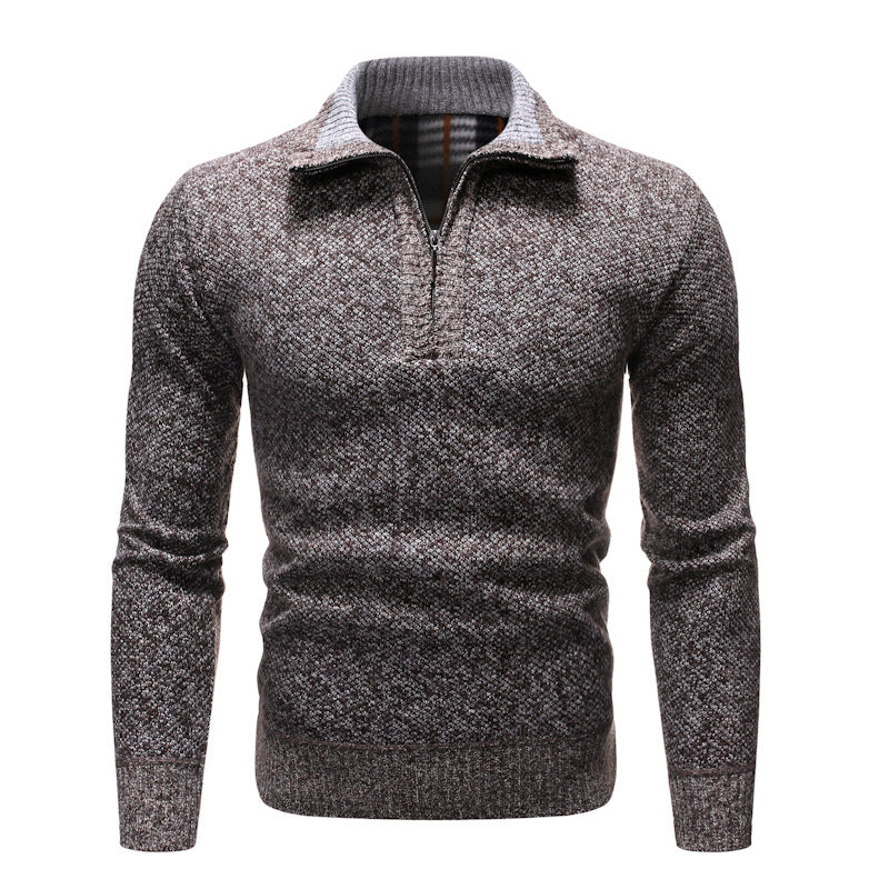 Pull Homme Col Zippé Marron