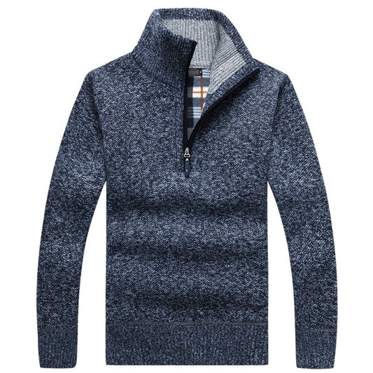 Pull Col Zippé Bleu Homme