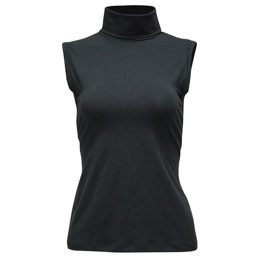 Tee-Shirt Col Roulé Femme Sans Manche Noir