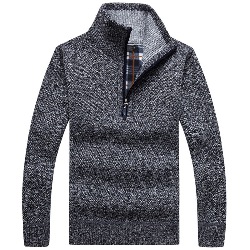 Pull Col Zippé Gris Foncé Homme