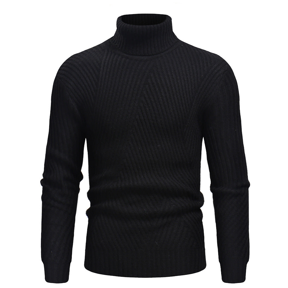 pull col roulé homme laine noir
