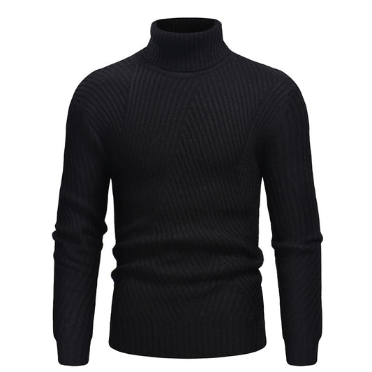 pull col roulé homme laine noir