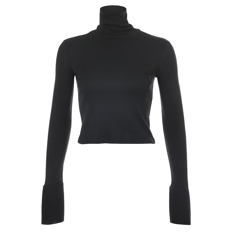 Crop Top Col Roulé Noir