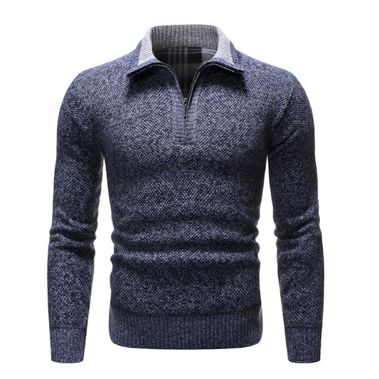 Pull Homme Col Zippé Bleu Marine
