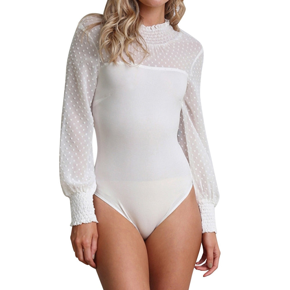 Body Col Montant Dentelle Blanc Femme