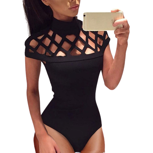 Body Col Montant Sans Manche Noir Femme