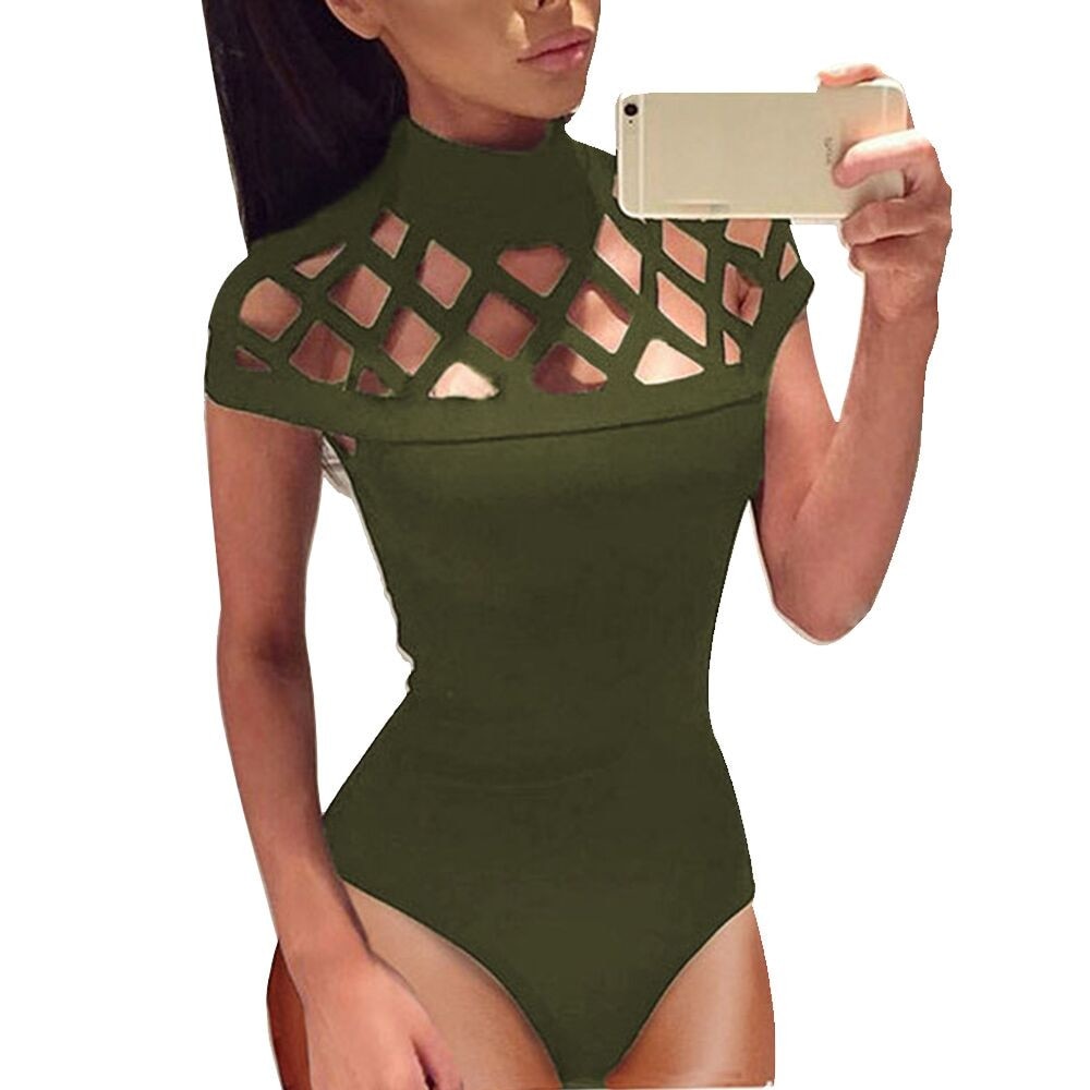Body Col Montant Sans Manche Kaki Femme
