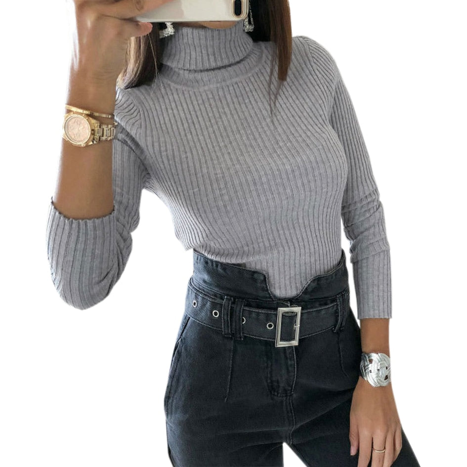 Body Col Roulé Gris Clair Femme
