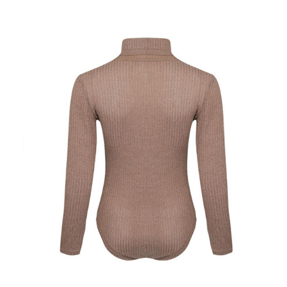 Body Col Roulé Marron Femme De dos
