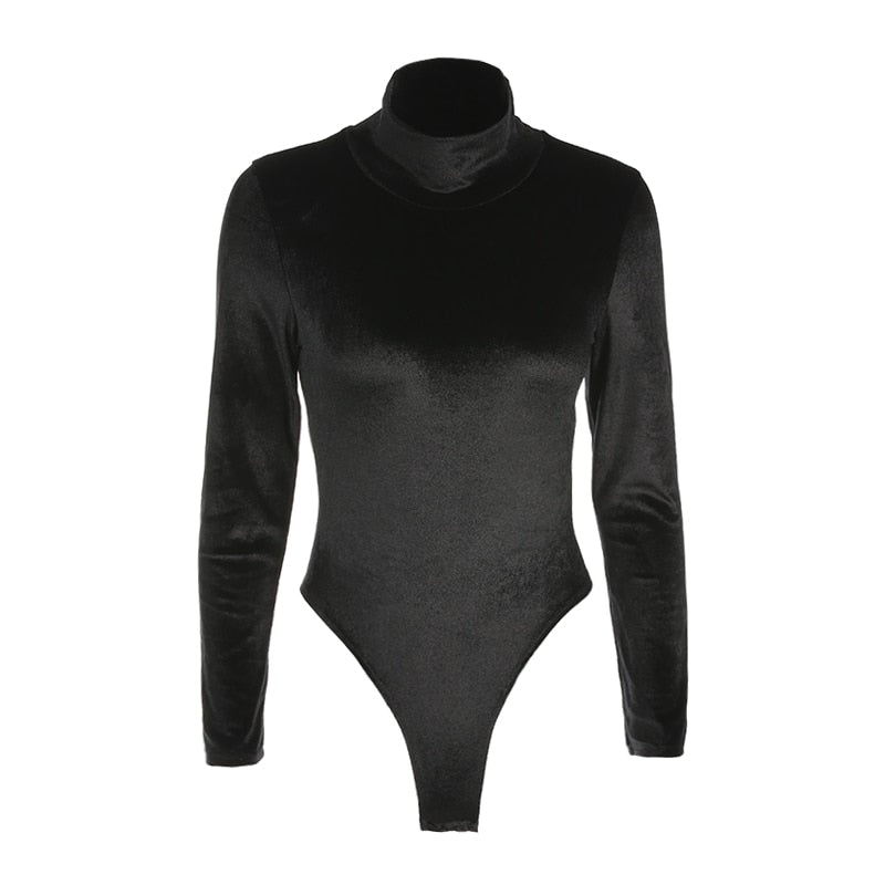 Body Velours Noir Manche Longue