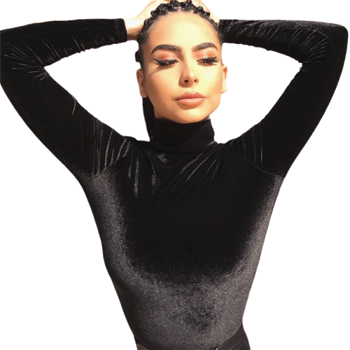 Body Velours Noir Manche Longue Femme