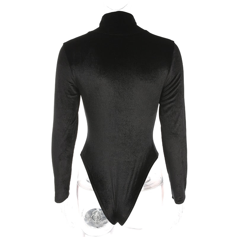 Body Imitation Velour Noir Manches Longues