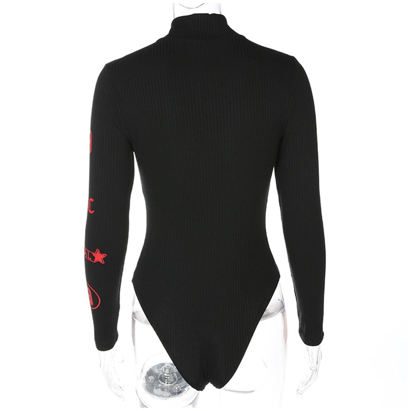 Body Zip Femme Noir Col Montant