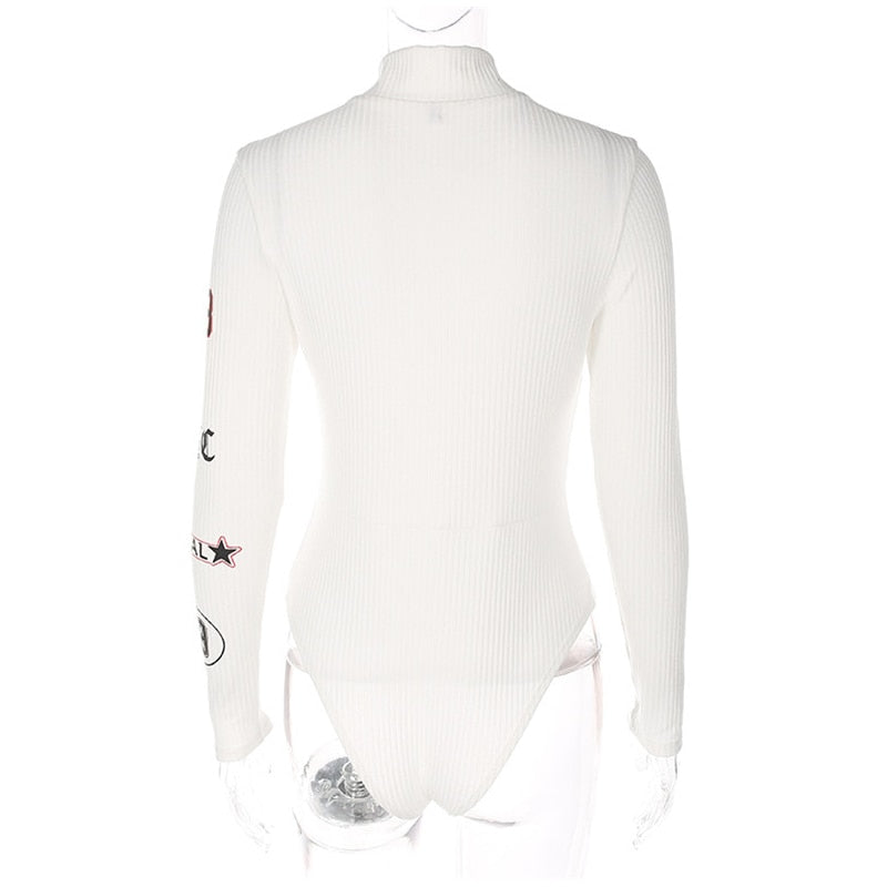 Body Zip Femme Blanc Col Montant