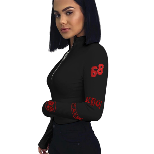 Body Zip Femme Noir Manche Longue