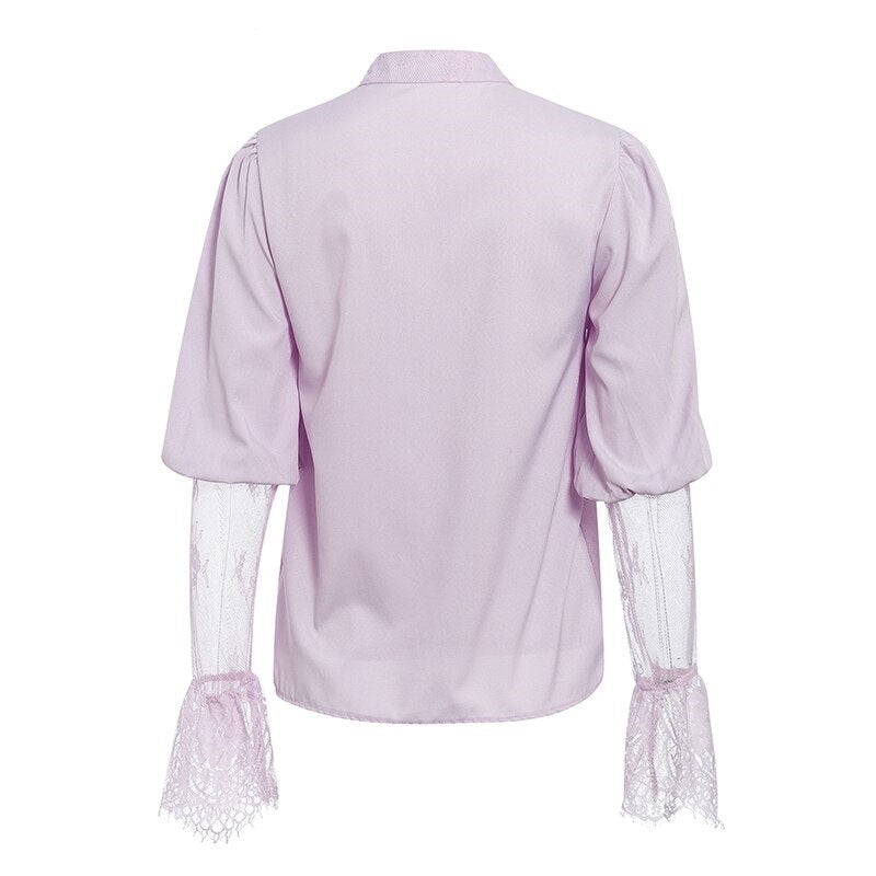 Chemisier Dentelle Col Montant Rose Transparent