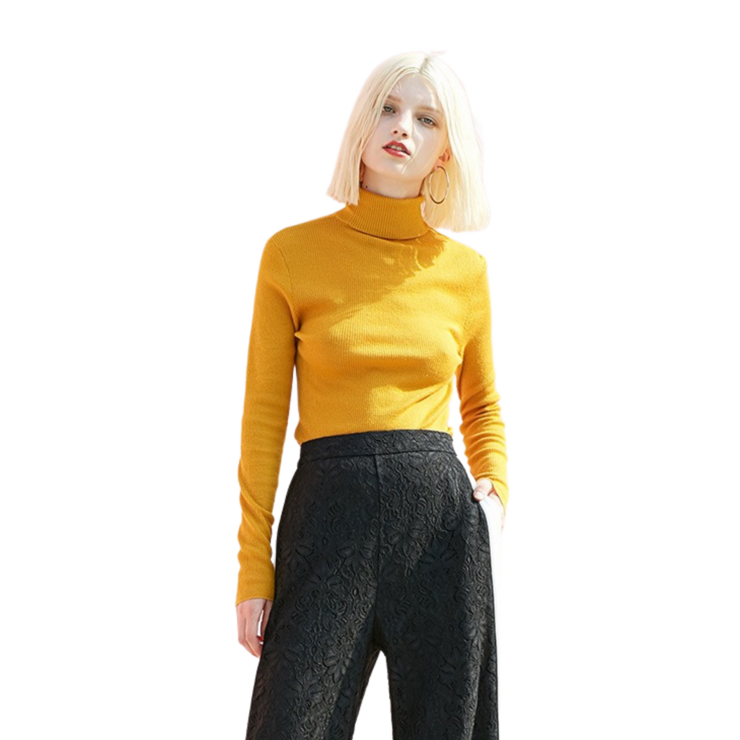 Col Roulé 100% Laine Femme Jaune