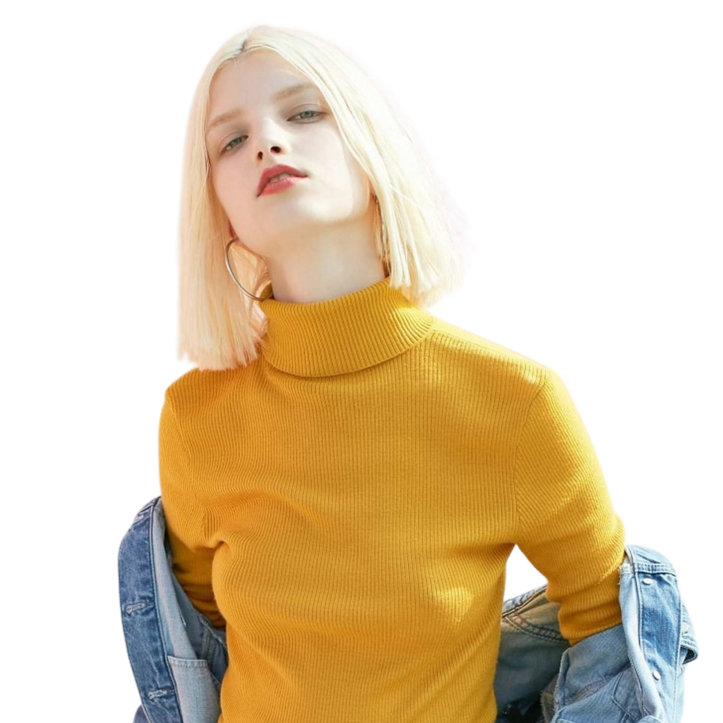 Pull Col Roulé Laine Jaune