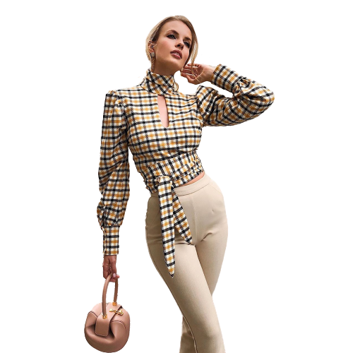 Crop Top Carreaux Jaune