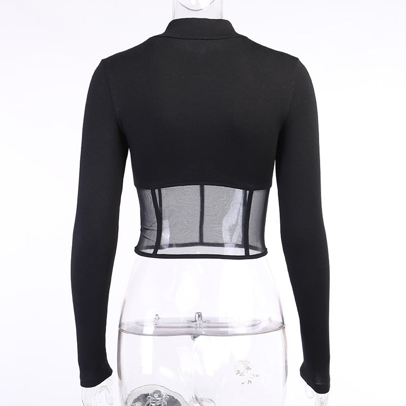 Crop Top Col Haut Noir