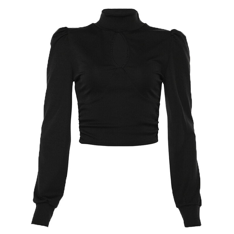 Crop Top Noir Col Montant