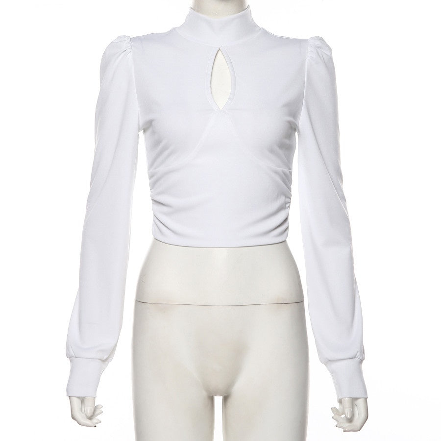 Crop Top Col Montant Blanc