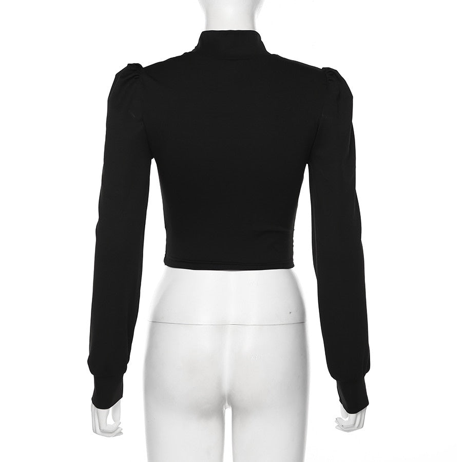 crop top noir col montant
