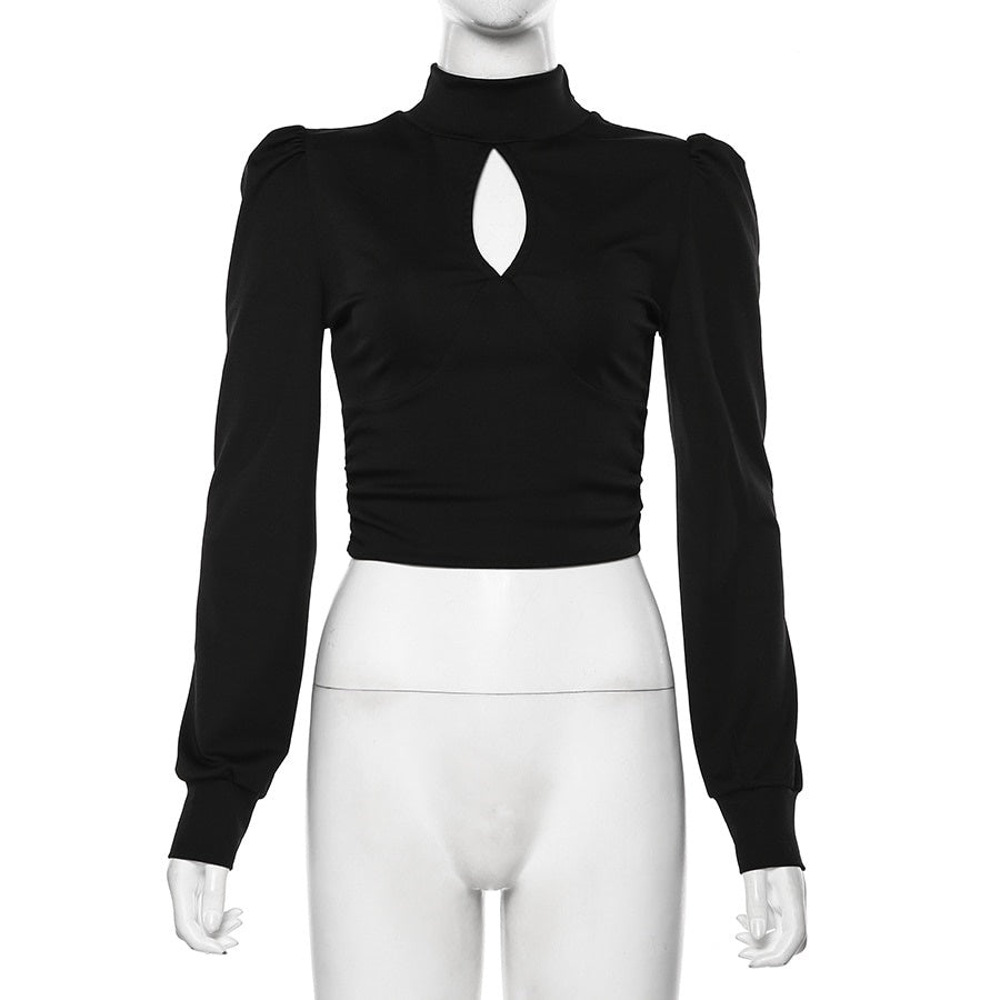 Crop Top Noire Col Montant