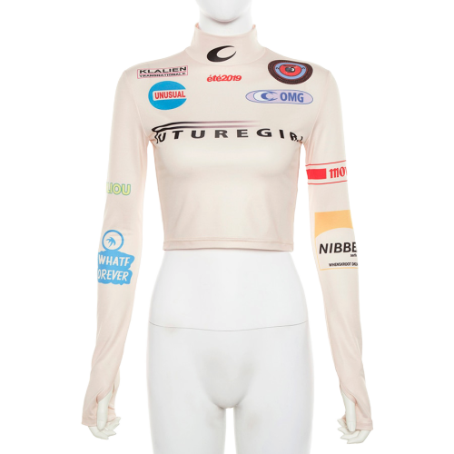 Crop Top Col Roulé Motifs
