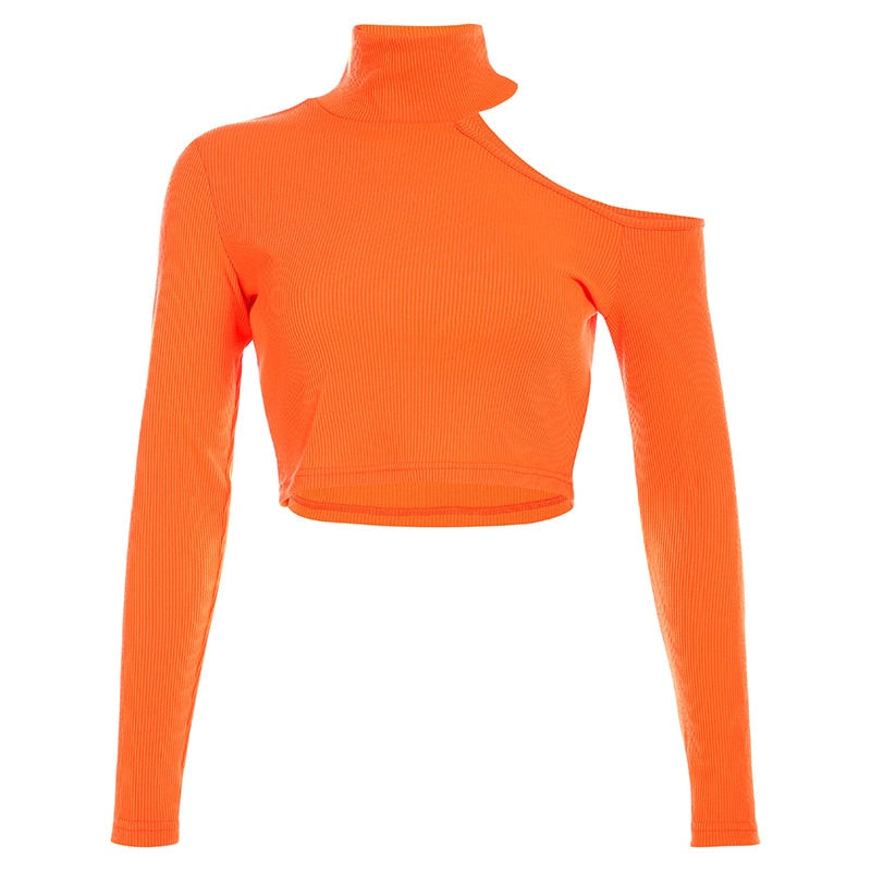 Crop Top Epaule Dénudée Manche Longue