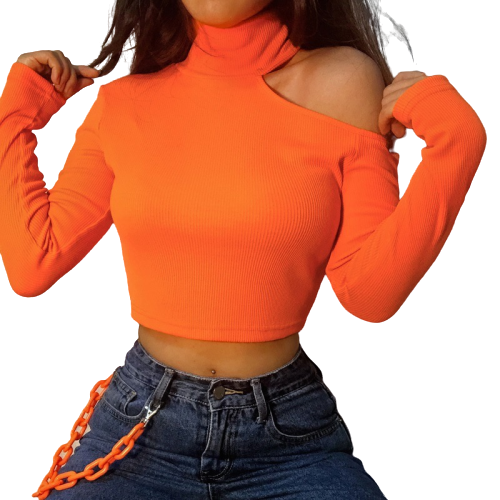 Crop Top Epaule Dénudée Manche Longue Femme