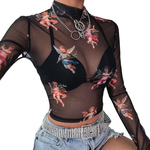 crop top transparent noir