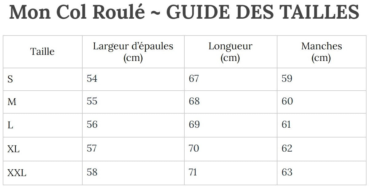 Guide des Tailles MonColRoulé