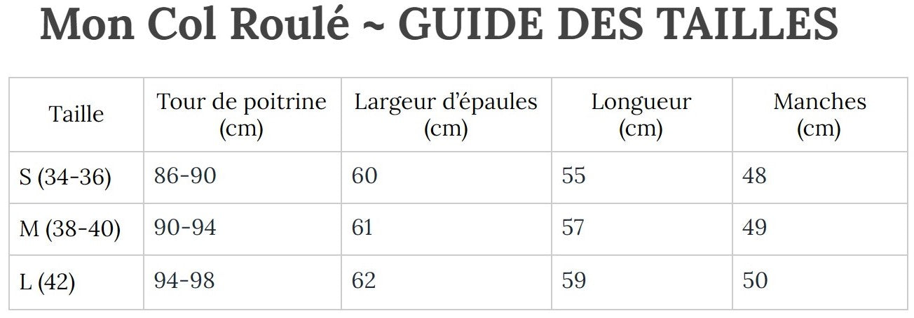 Guide des Tailles MonColRoulé