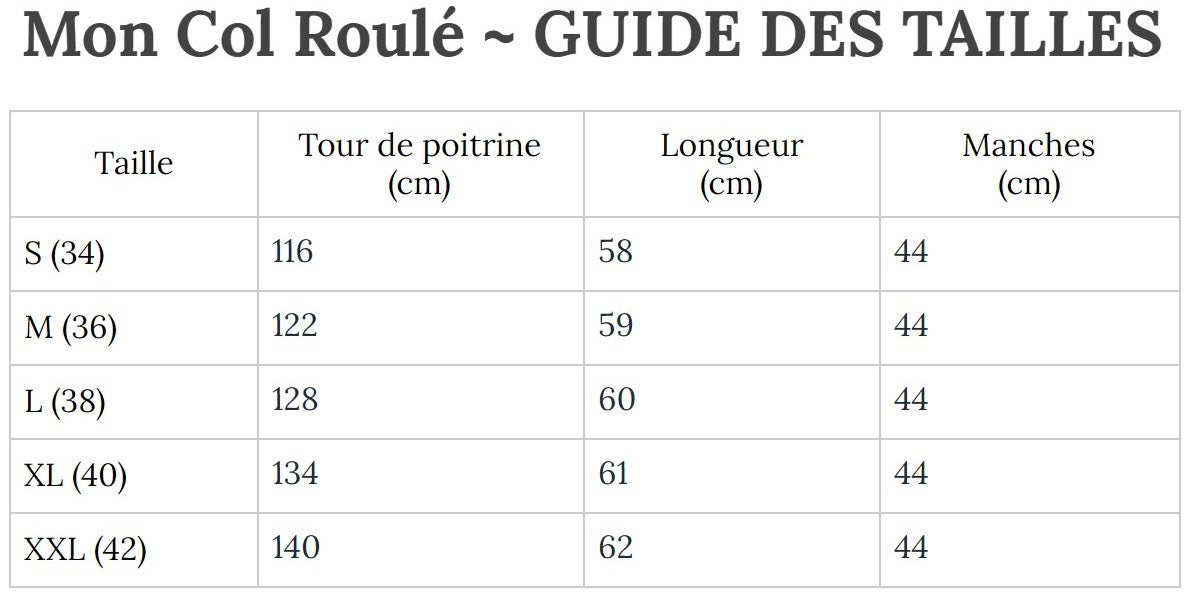 Guide des Tailles MonColRoulé