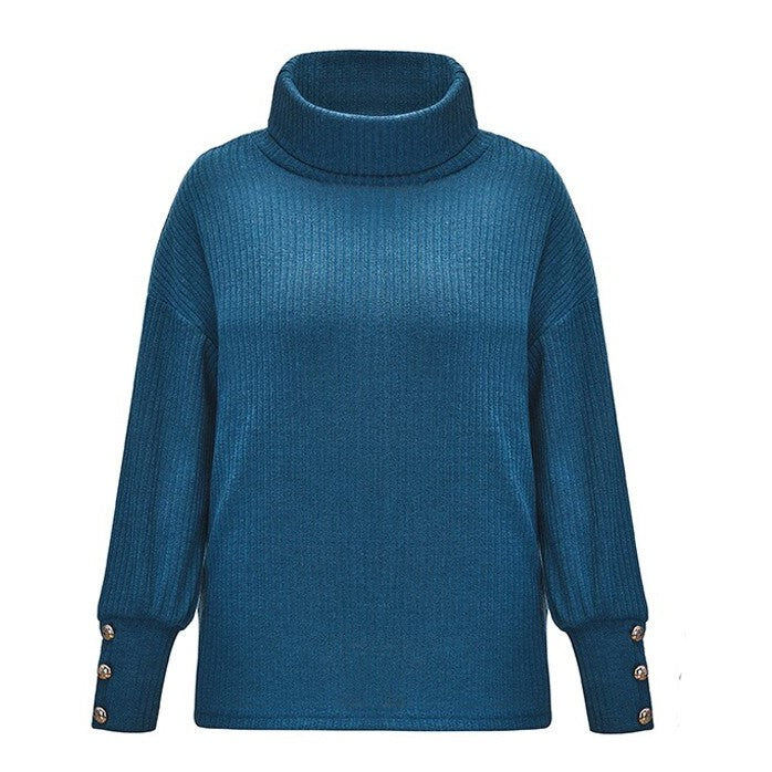 Gros Pull Col Roulé Femme Bleu