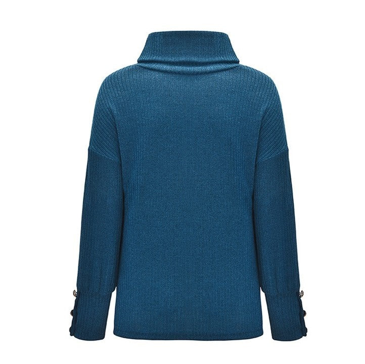 Gros Pull Col Roulé Femme Bleu Turquoise