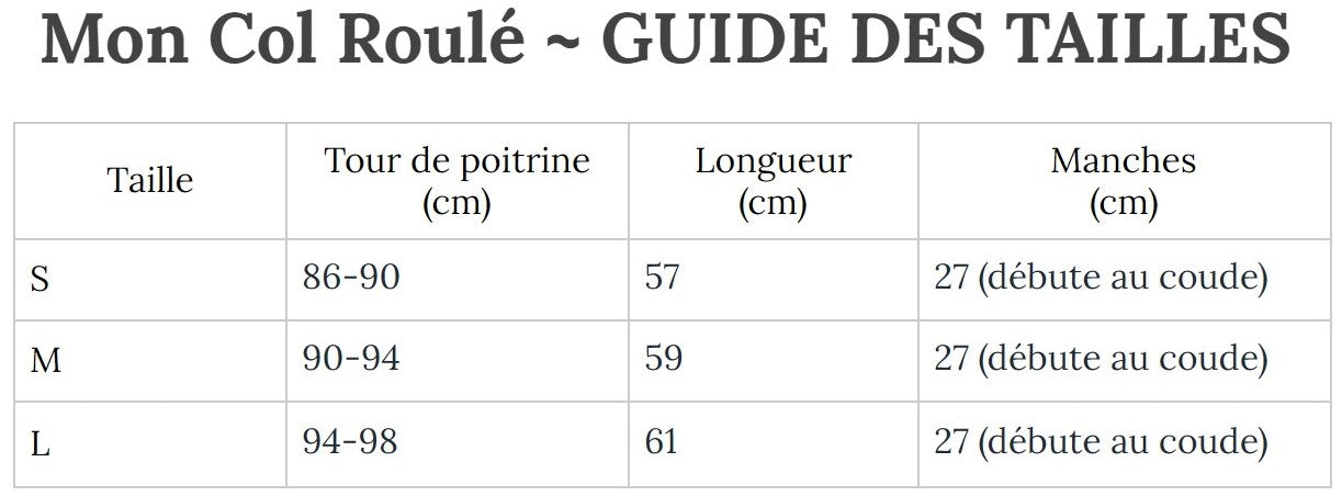 Guide des Tailles MonColRoulé
