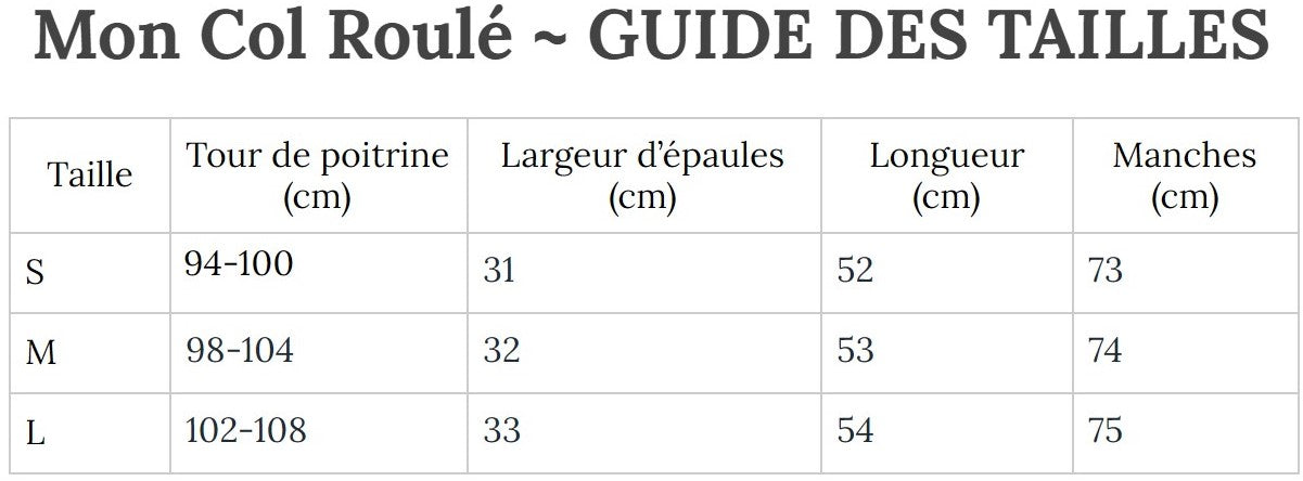 Guide des Tailles MonColRoulé
