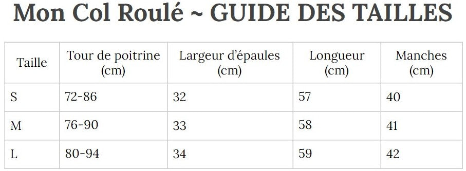 Guide des Tailles MonColRoulé