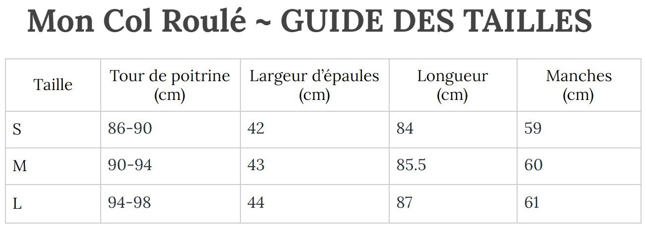 Guide des Tailles MonColRoulé