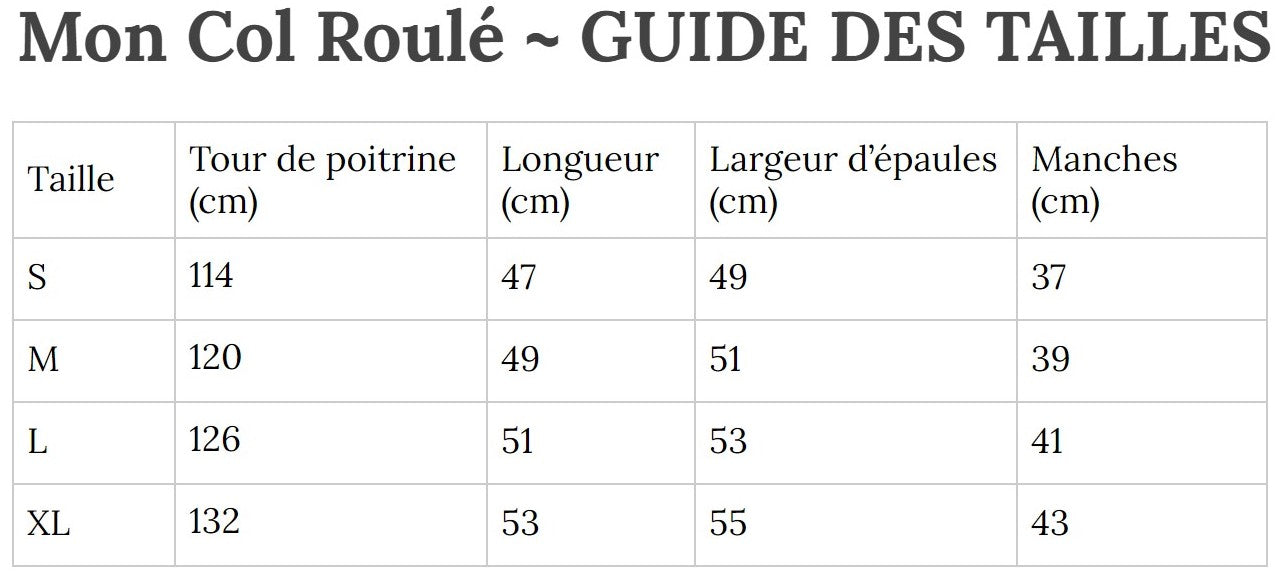 Guide des Tailles MonColRoulé
