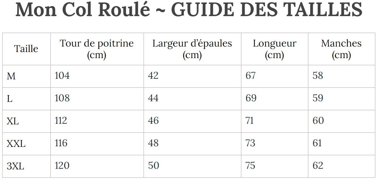 Guide des Tailles MonColRoulé